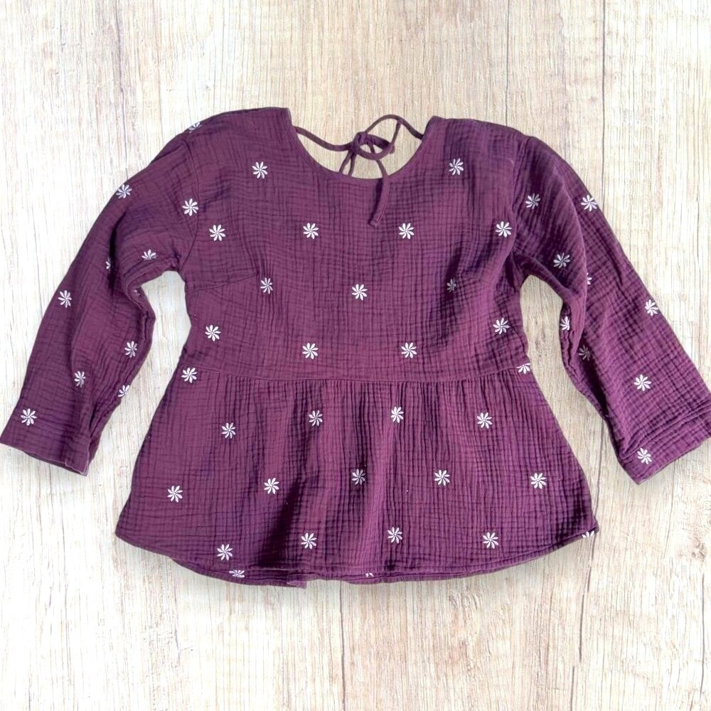 MADEWELL Mauve Embroidered Flower Lightspun Peplum Tie Open Back Top Women's S
